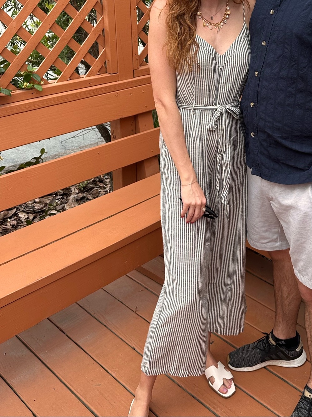 Lucky Brand Navy Striped Linen-Blend Sleeveless Jumpsuit